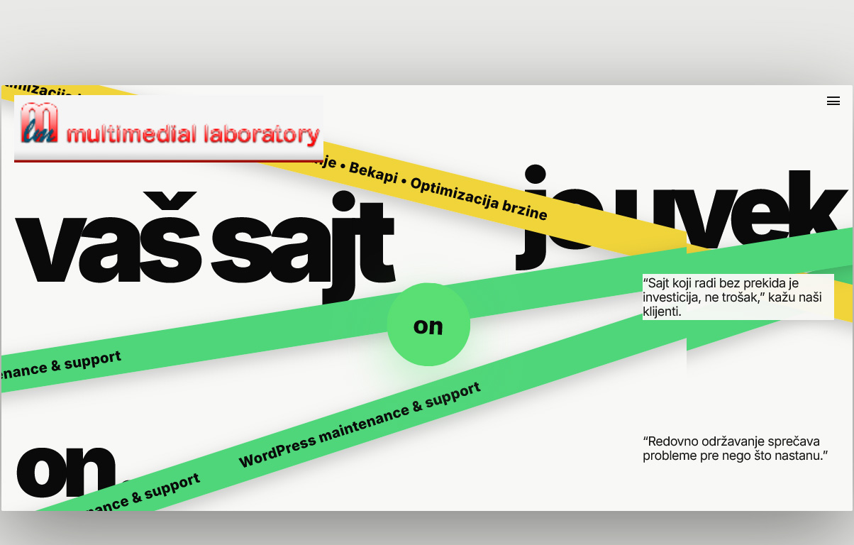 Screenshot sajta Multimedial Laboratory — naš sopstveni sajt, u razvoju