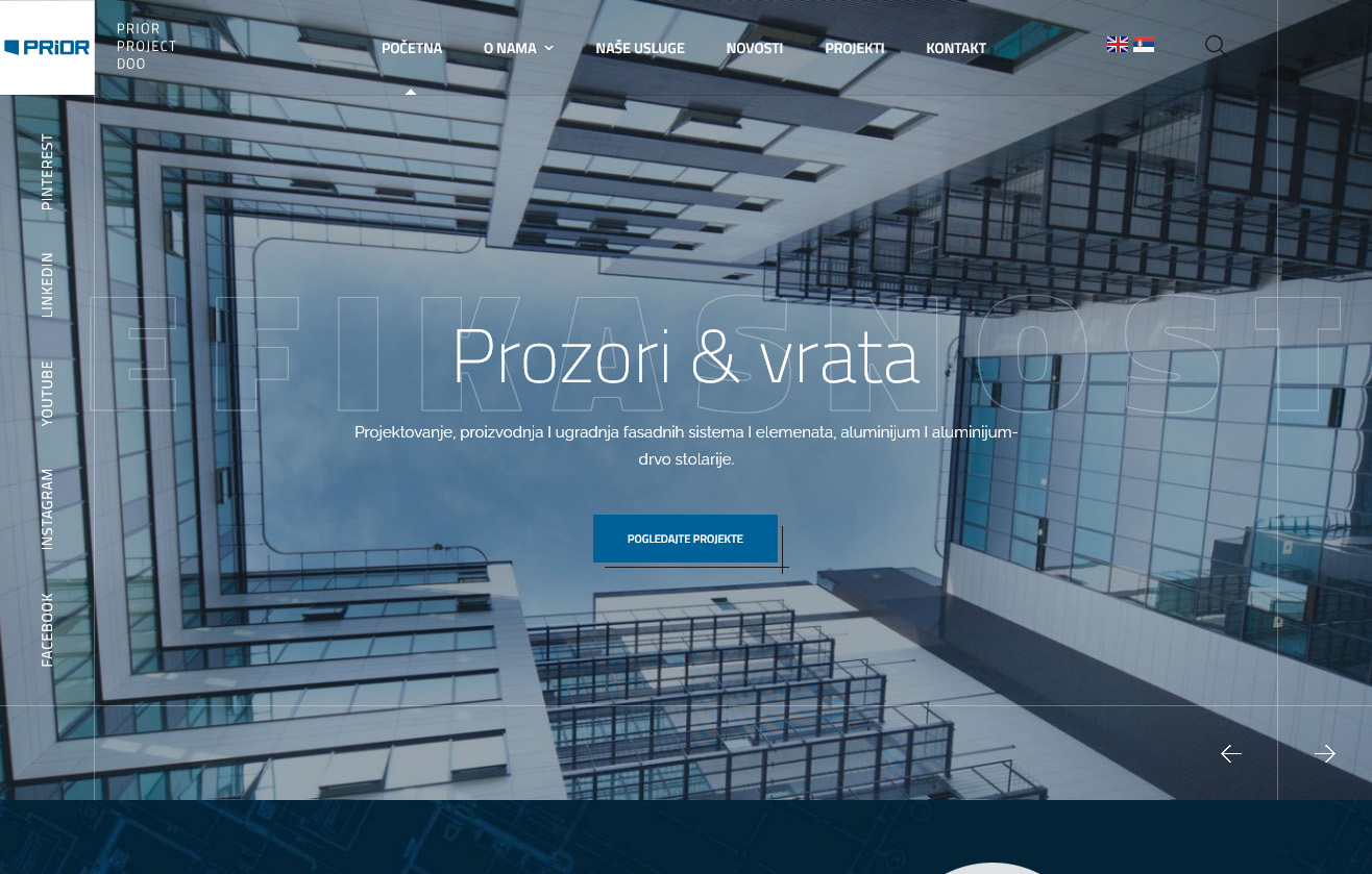 Screenshot sajta Prior Project — WordPress sajt koji smo izradili 2021. godine i nadograđujemo