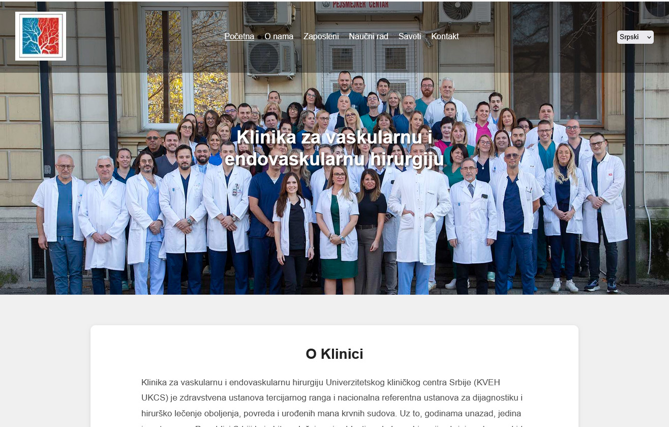 Screenshot sajta Vaskularne hirurgije Kliničkog centra Srbije — sajt koji smo izradili, u razvoju